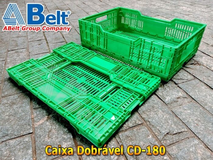 Caixa plástica vazada dobrável CD180 35 Litros / 25 Kg verde com fundo vazado - Laterais vazadas para empilhamento