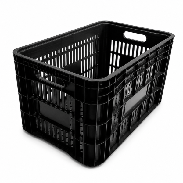 Caixa plástica agrícola preta 50 litros 30 kg tamanho 36,5x55x31cm modelo AB-47L